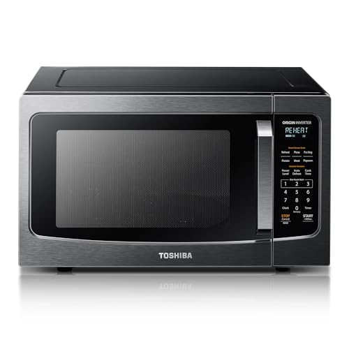 TOSHIBA EM131A5C-BS Countertop Microwave Ovens 1.2 Cu Ft, 12.4" Removable Turntable Smart Humidity Sensor 12 Auto Menus Mute Function ECO Mode Easy Clean Interior Black Color 1000W
