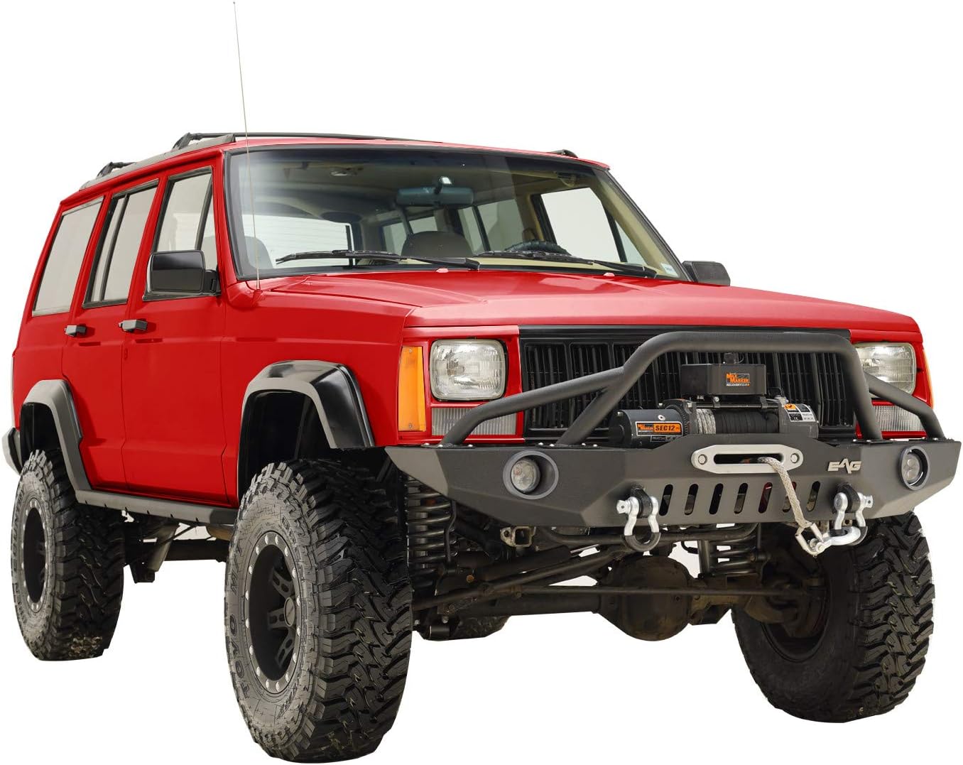 KML Front Bumper with LED Lights and Winch Plate Fit 1984-2001 Cherokee XJ / 1984-2001 Comanche MJ.