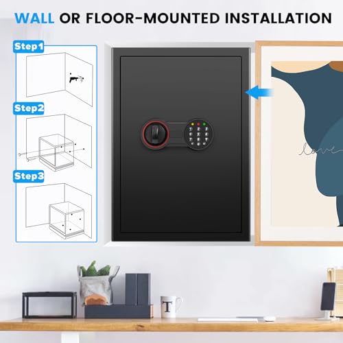 2.8 Cub Large Home Safe Fireproof Waterproof, Steel Home Security Safe Box with Electronic Keypad, Spare Keys and Alarm System, Fireproof Safe for Home Document Money Valuables