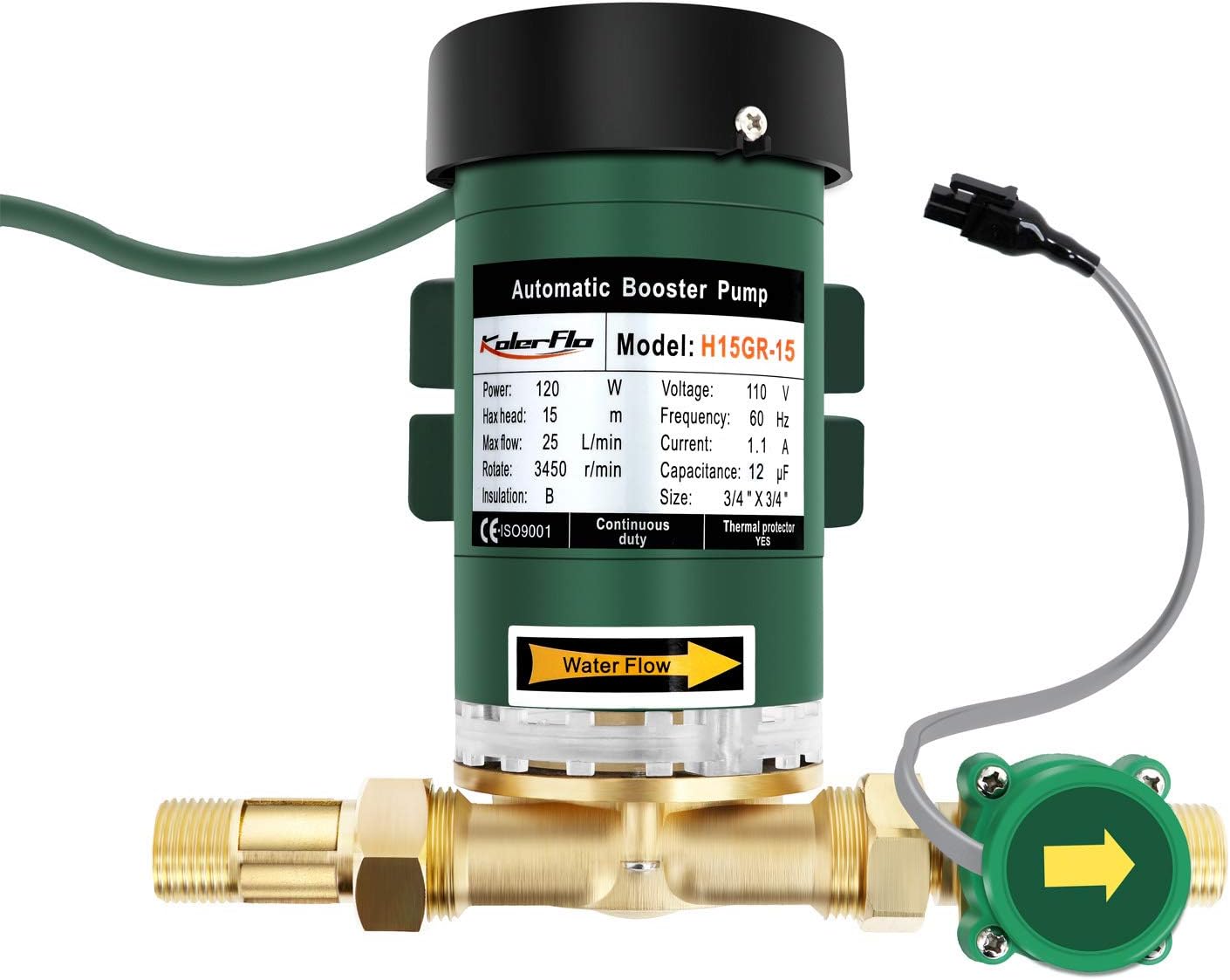 KOLERFLO 120W Water Pressure Booster Pump 115VAC,396 GPH,21.7 PSI Household Automatic Home Booster Pump with Water Flow Switch(H15GR-15)