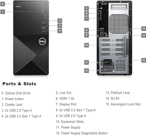 DELL Vostro 3910 Tower Business Desktop Computer | 12th Gen Intel Core i3-12100 Processor | 16GB RAM | 256GB SSD + 1TB HDD | WiFi 6 | DVD-RW | HDMI | Display Port(Support 4K) | Windows 11 Pro