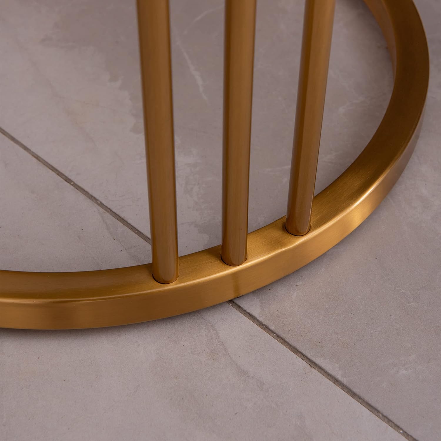 Slate,sintered Stone Round Side,end Table with Golden Stainless Steel Frame