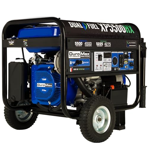 DuroMax XP13000HXT 13,000-Watt 500cc Tri Fuel Gas Propane Natural Gas Portable Generator with CO Alert, Black/Blue