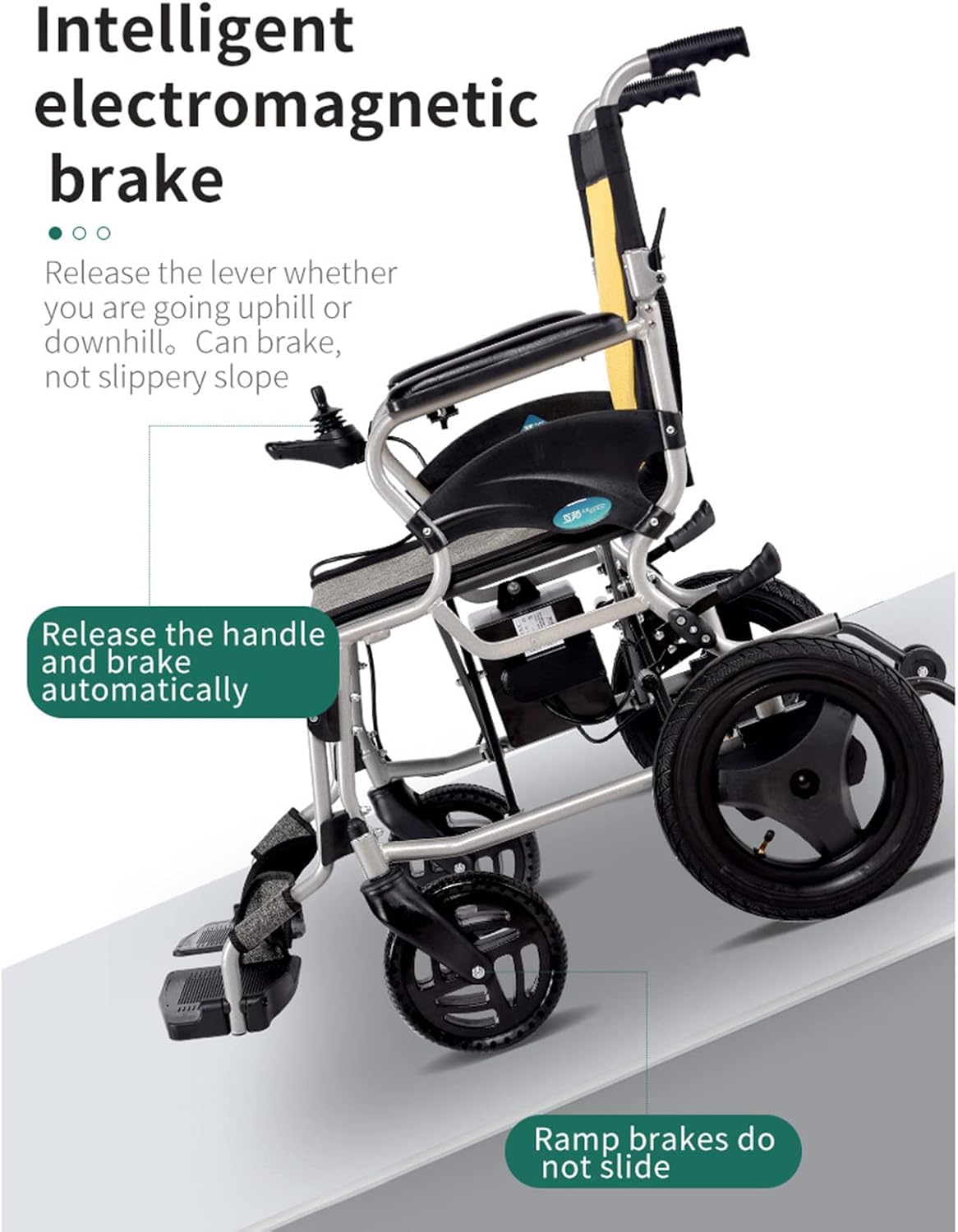 Lightweight Electric Wheelchair, Folding Portable Travel Transport Scooter, Designed for Comfortable Safe Travel, Front and Rear Dual Control