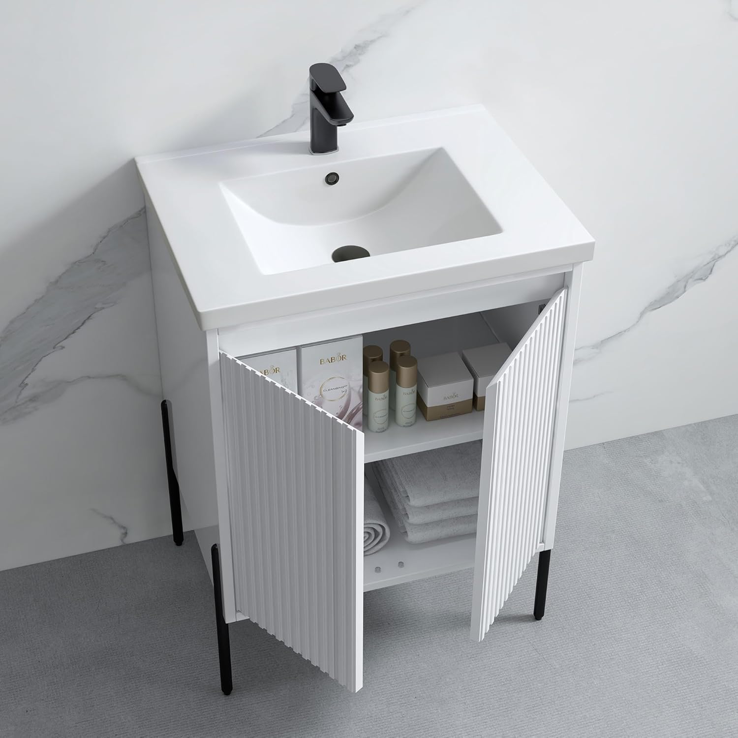 Dowell 24" Inch White Bathroom Vanity with Ceramic Sink Combo, Modern Bathroom Cabinet with Soft-close Door, Freestanding Single Bathroom Vanity Set - 002 Series [Assembly Required]