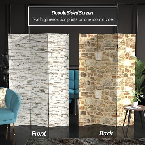 Red Lantern 6 ft. Tall Double Sided Black & White Brick Canvas Room Divider 3 Panel Freestanding Folding Privacy Screen, Partition, and Separator for Modern and Contemporary Bedroom, Home Office