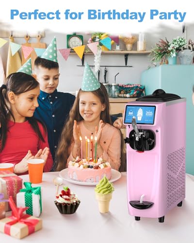 Commercial Ice Cream Maker Mchine, 7 Inch LCD Touch Screen 4.2 to 4.7 Gal/H Soft Serve Machine with Pre-cooling frequency conversion,1050W Soft Serve Ice Cream Machine With 1.6 Gal Tank