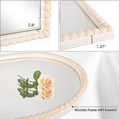 24"x36" Arch Wall Mirror Wooden Framed with White Wooden Beads, Modern Rustic Distressed Hanging Wall Mirror for Entryway, Living Room or Bedroom Home Decor