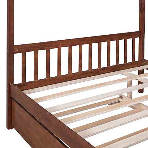 Full Size House Bed for Kids, Montessori Bed Full Size Platform Bed Frame with 2 Drawers, Headboard and Footboard, Solid Wood Full Storage Bed for Girls & Boys (Full, Gray)
