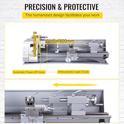 VEVOR Metal Lathe, 210x800 Mini Lathe Machine, 2500 RPM Variable Speed Change, 850W Precision Mini Lathe, Metal Working Lathe with Brushless Motor, Milling Machine for Various Metal Turning