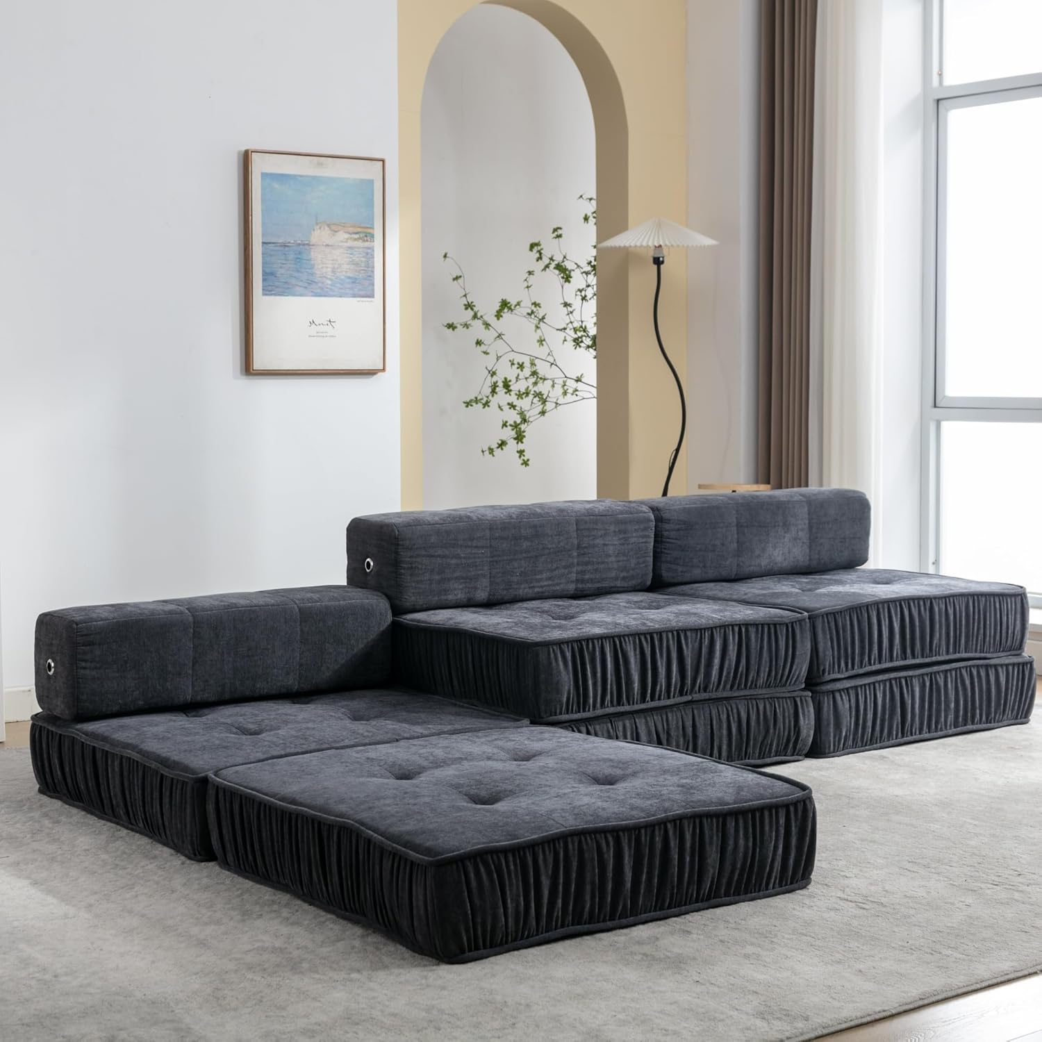 Sofa Memory Foam with Pillow Futon Sleeper Chair Fold Out Couch, Washable Cover Twin Siz for Living Room/Home Office/Guest Beds/Apartment, Grey