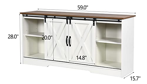 4 EVER WINNER Farmhouse TV Stand with Sliding Barn Doors, Espresso Entertainment Center for 65 Inch TV with Storage Cabinet, Classic Media Console for TV Up to 65 Inch TV Furniture for Living Room