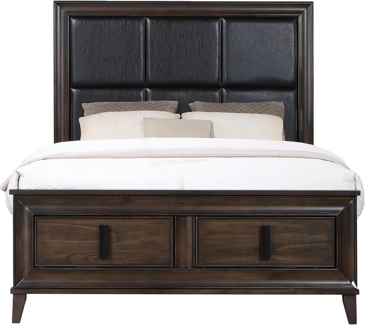 Roundhill Furniture Aetheria Contemporary Wood 6-Piece Bedroom Set, Upholstered Storage Panel Bed, Dresser, Mirror, 2 Nightstand, and Chest, Queen, Dark Brown