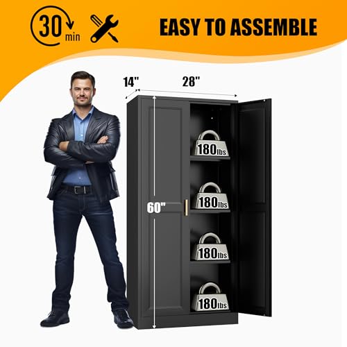 71" Tall Metal Storage Cabinet, Kitchen Pantry Storage Cabinets with Doors and 4 Shelves, White Pantry Cabinet, Utility Kitchen Cupboard, Large Steel Cabinets for Dining Room, Office, Living Room