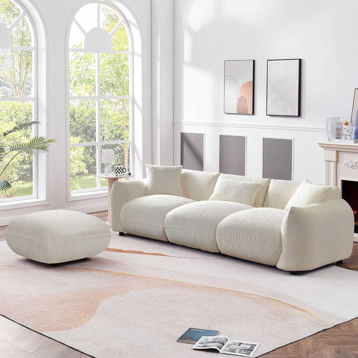 102.3" Sectional Sofa, Modern Couch for Living Room with Moveable Ottoman, Comfy Upholstered Furniture for Living Room, Apartment, Studio, Office, Beige
