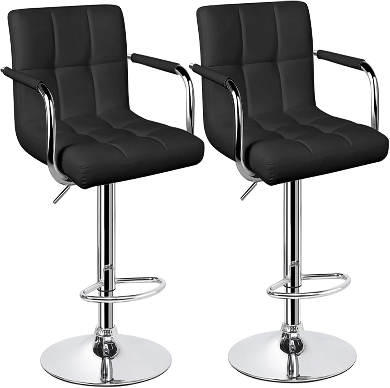 Huracan Bar Stools Set of 2 White Bar Chairs with Arms Swivel Counter Height Stools Adjustable Bar Stool with Back Bar Chair Armrest Modern Island Chairs for Kitchen 360 Degree (Black/White, 2pcs)