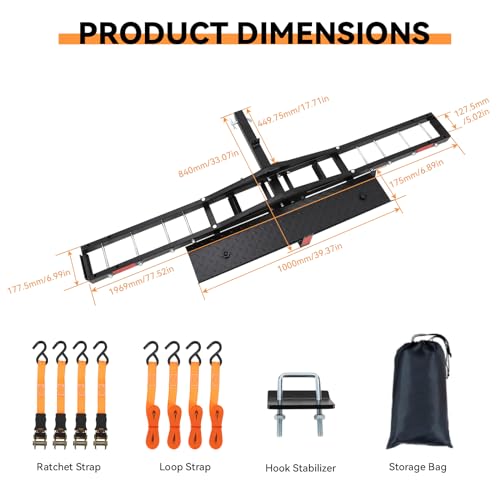 Motorcycle Carrier Hitch Mount 500 LBS,Steel Dirt Bike Hitch Hauler with Tie-Down Straps & Hitch Tightener,Dirtbike Hitch Carrier for Truck,SUV, Car,Hitch Receiver for Tires Up to 5.5" W,2" Receiver,