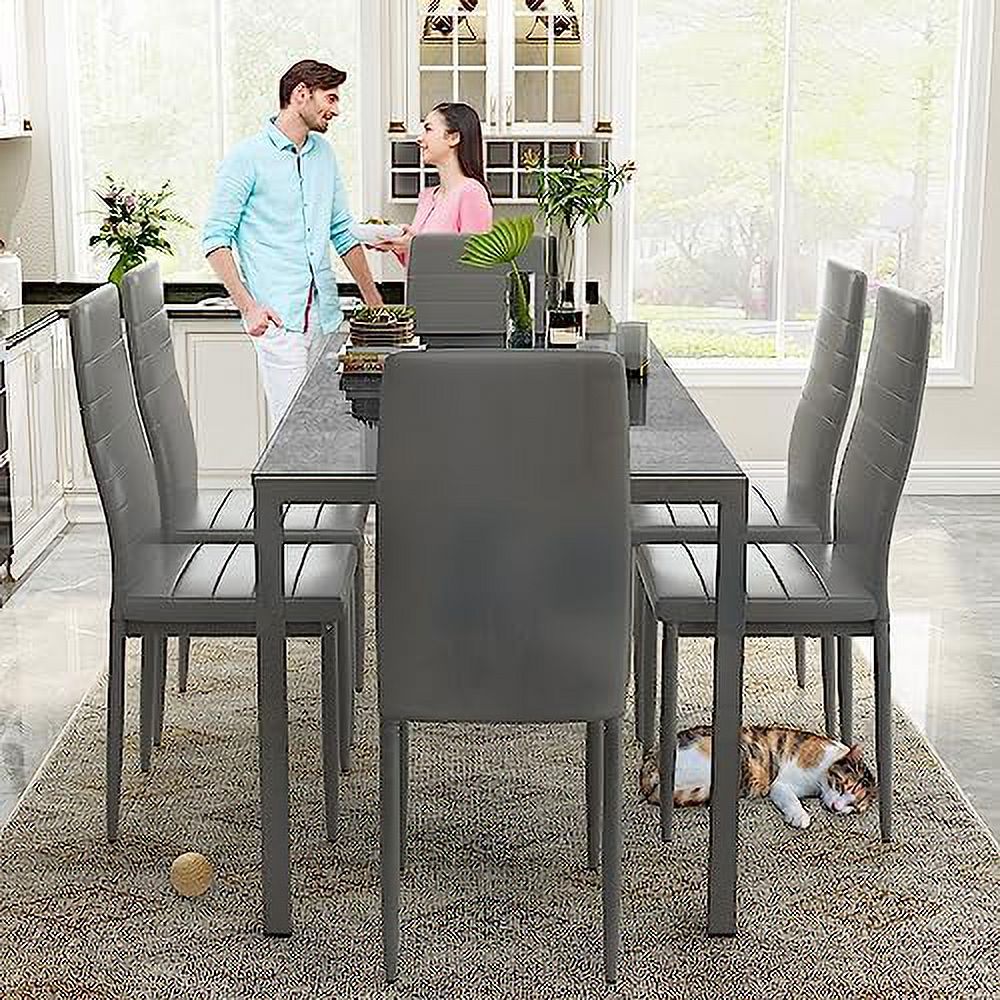 TJUNBOLIFE Dining Table Sets for 4  5 Piece Faux Marble Kitchen Table and Chairs Set for 4 Person  47" Modern Dining Table and PU Leather Chairs Modern Dining Room Sets for Small Dine