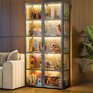5-Tier Curio Display Cabinet, Storage Shelves with Acrylic Door, Collectibles Toy Organizers Rack & Display Shelf, Display Case for Playroom Bedroom Toddler's Room Kids Bookcase