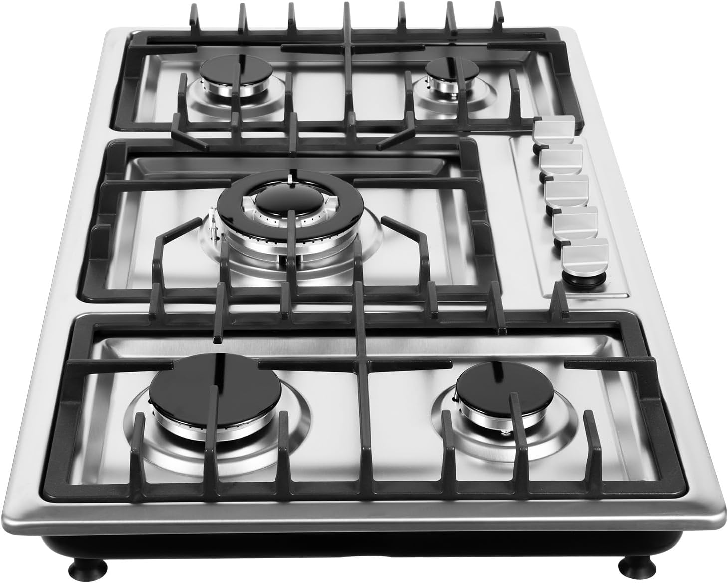 34 Inch Gas Cooktop 5 Burners Stainless Steel Gas Stove Top Built-in Gas Stove Cooktop Tempered Glass Panel LPG/NG Gas Cooktop Cooker Easy to Clean