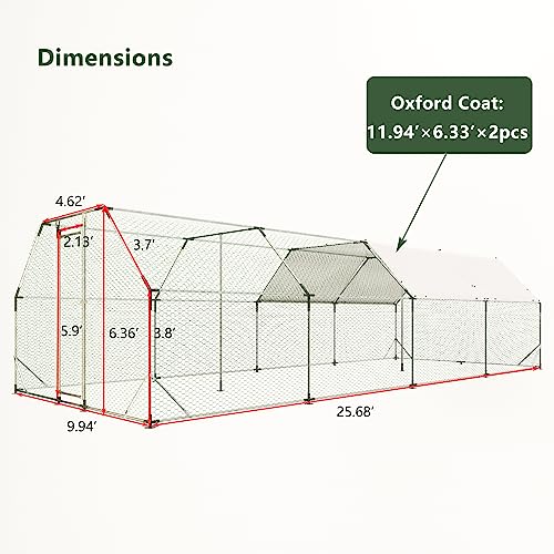 Large Metal Chicken Coop Run with Cover,13 x 10 x 6.4 FT Walk-in Poultry Cage Run with Lockable Doors,Chicken Pen for Outdoor, Backyard, and Farm,Suitable for Chickens and Other Poultry