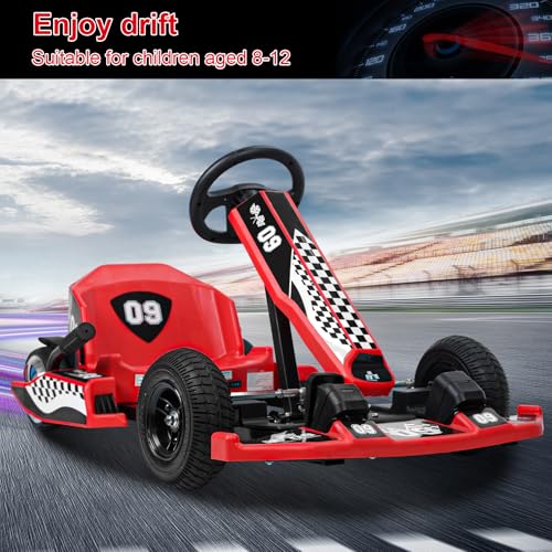 Go Kart for Kids, 36V Electric Go Kart, 350W Kids GoKart, 16MPH 4 Level Adjustable Length DriftKart, Drift/Sports Mode, for Kid Ages 8-12 Shipping from US (Red)