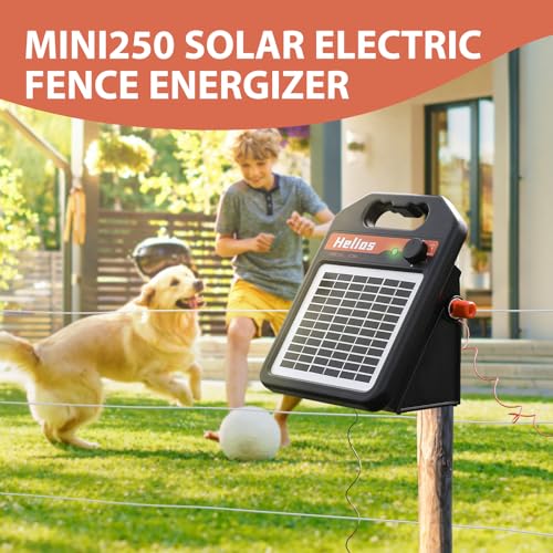 MINI250 15 Miles Solar Electric Fence Charger, 0.25 Joule Solar Fence Charger for Livestock, Pigs, Horses, Cattle Sheep, Solar Powered Electric Fence with Day or Night Mode, Easy Installation