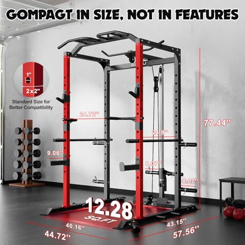 C1-V4 Power Cage, 2000LBS Squat Rack with LAT Pulldown, Multi-Function Weight Cage Strength Training Machine, Workout Cage with More Attachments for Home Gym Garage