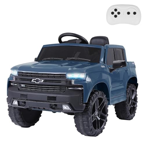 12V Kids Ride On Truck Car Licensed Chevrolet Silverado with Back Storage, Remote Control, LED Lights & MP3 Music, Chevy Silverado Trail Boss LT Electric Truck for Kids, Red
