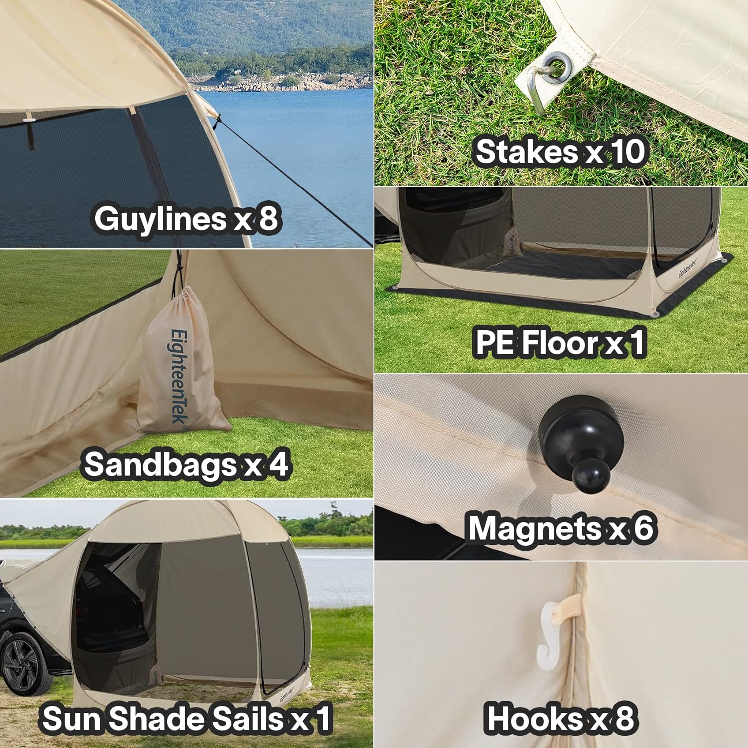EighteenTek Truck Tent SUV Car Tent Pop Up Camping Outdoor Travel Screen House Room Shelter Mesh Walls Attachment for 4-6 Person 7’x7’x7.2’H