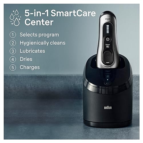 Braun Series 8 Electric Razor for Men, with 4+1 Shaving Elements & Precision Long Hair Trimmer, Close & Gentle Even on Dense Beards, Wet & Dry Electric Razor with 60min Runtime, 8517s Galvano Silver