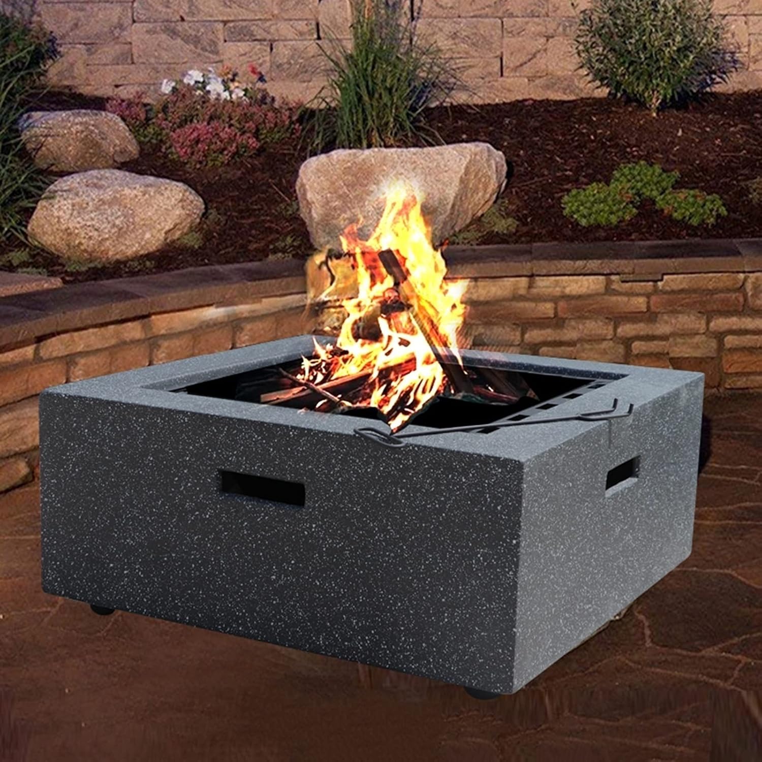 Outdoor Fire Pit Garden Wood-Burning Fire Pit BBQ Table, Outdoor Backyard Patio Fireplace Fire Bowl, with Sparkle Screen Cover and Poker