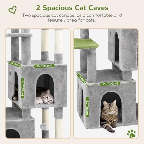 F61 Cat Tower for Indoor Cats, Heavy Duty Cat Trees for Large Cats Adult Big Cats Maine Coon Cat Tree Tower with Scratching Post, Extra Large Top Perch, Cat Condos, Light Grey, 61inch