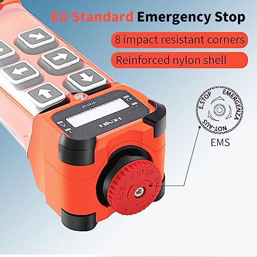 6 Channel 12-65V 12V 24V DC Industrial Wireless Crane Radio Remote Control for Electric Chain Hoist Overhead Bridge Travelling Crane Transmitter and Receiver w/E-Stop Push Button
