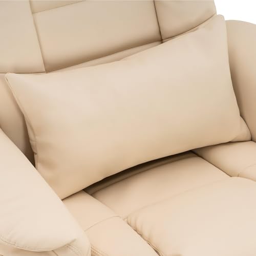 MCombo Recliner with Ottoman Chair Accent Recliner Chair with Vibration Massage, Removable Lumbar Pillow, 360 Degree Swivel Wood Base, Faux Leather 9096 (Cream White)