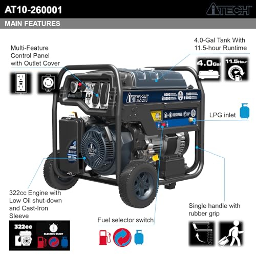 Portable Generator Dual Fuel 6000W, Gas & Propane Dual Fuel Powered with Electric Start, Home Backup Emergency Ready, CO Sensor, CARB Compliant
