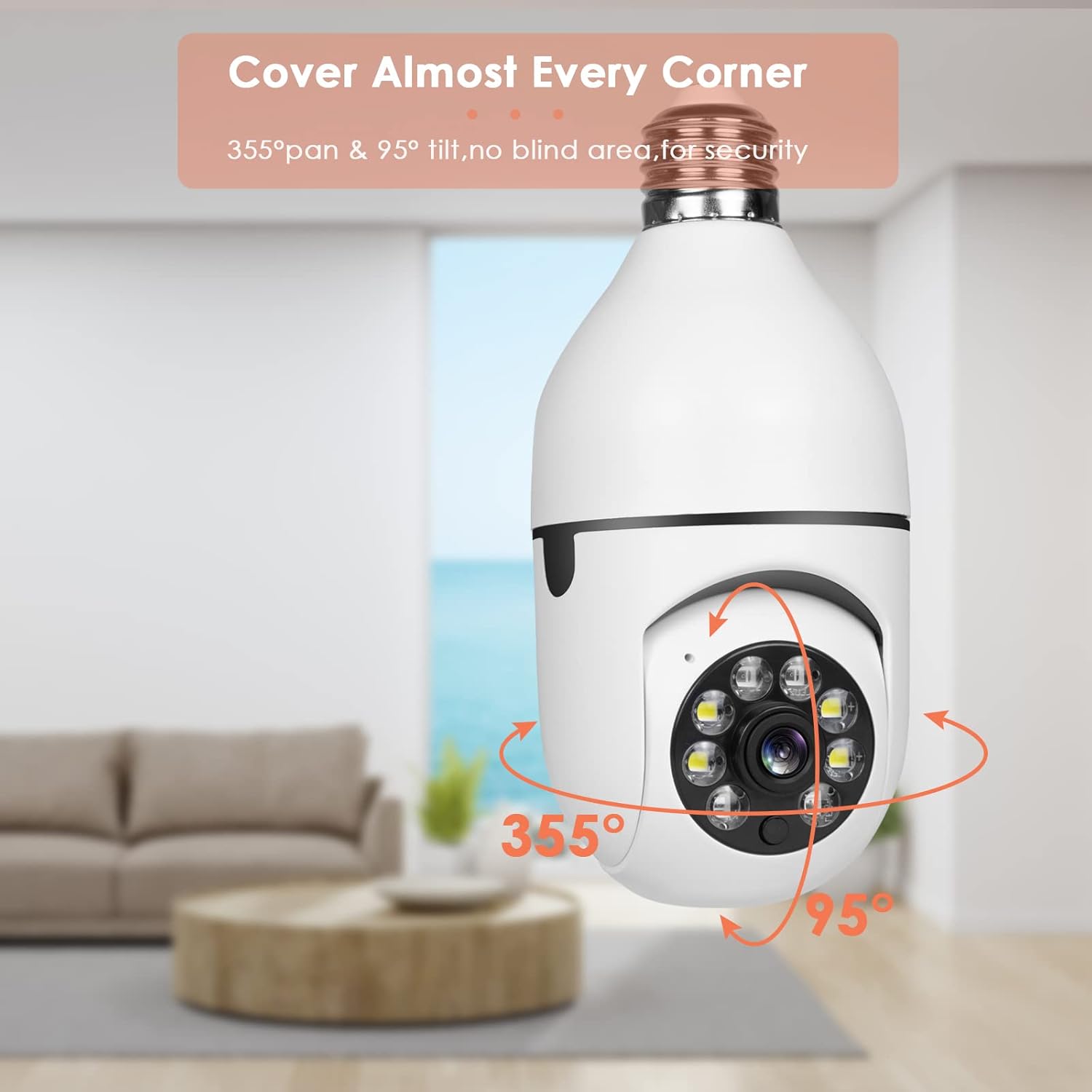 PTZ E27 Bulb Wireless Security Camera,1080P 360 Degree Panoramic Connector with WiFi,Human Motion Detection Alarm,Remote Viewing (32GB SD Card) Pack of 2
