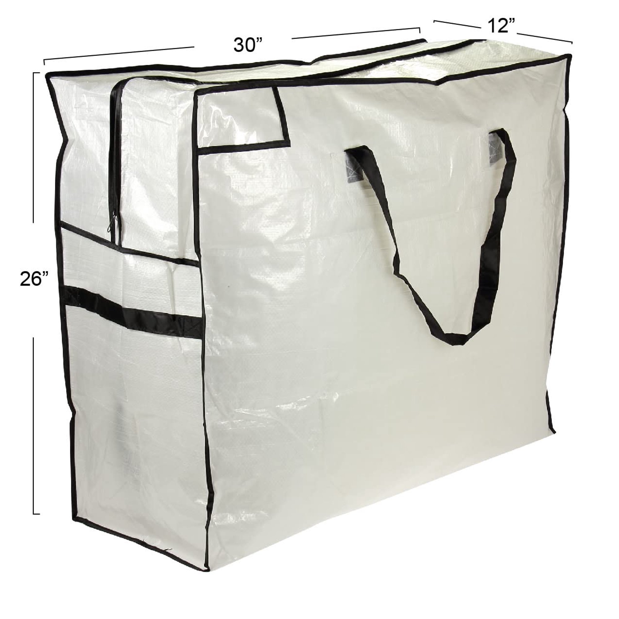Spacious Storage Bag, Zippered Clothes Organizer for Under Bed Garage Attic, White Tarp Fabric with Black Accents