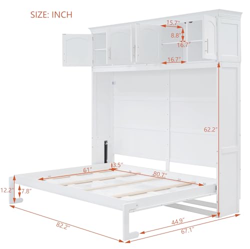 Full Murphy Bed with Cabinets, Full Size Murphy Bed Cabinet Bed, Solid Wood Wall Bed, Hidden Murphy Beds Foldable Platform Bed Frame, Horizontal Murphy Bed for Guest Room or Home Office, Grey