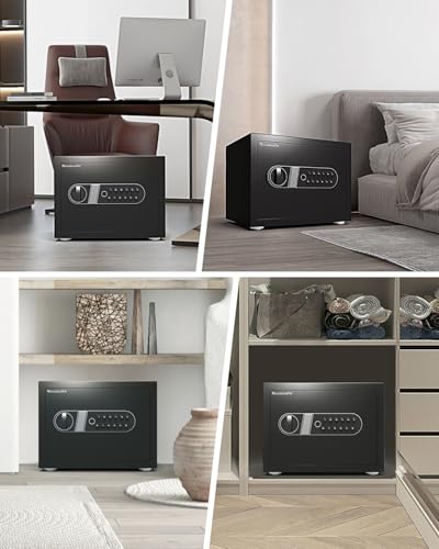 Biometric Safe, Fingerprint Home Safe Box with Fireproof Waterproof Bag & Key, 1.4 Cu ft Security Money Safe for Cash, Jewelry, Valuables, Digital Electronic Keypad, Dual Alarm System, Cabinet safe