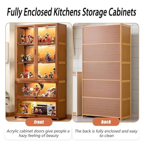 5 Tier Curio Display Cabinet with Acrylic Glass Door, Large Capacity Storage Cabinet Collectibles Toy Organizers Rack & Display Shelf, Kids Bookshelf and Bookcase for Playroom, Bedroom…