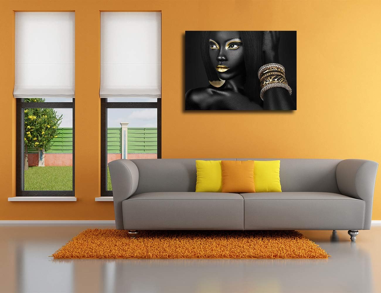 Artbrush Tower African American Woman Portrait for Living Room Wall (20''Wx28''H)