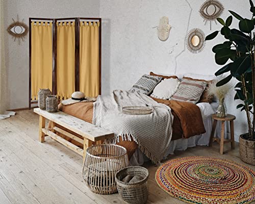 Room Divider Wood Screen - Ghanti Bells Antique Brown - 4 Panel Folding 72 x 80 - Assembled Hand Carved Decorative Functional Versatile Portable Partition Reversible Privacy Boho - COTTON CRAFT