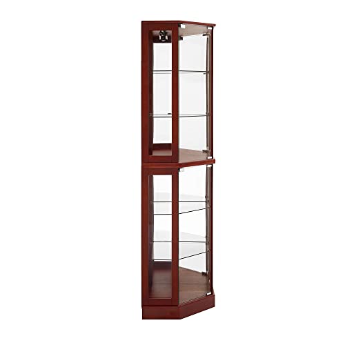 Dolonm 6 Tier Corner Curio Cabinet, 69" H Corner Curio Display Cabinets, Lighted Corner Storage Cabinet with Mirror, Corner Cabinet with Adjustable Shelves, Walnut (E26 Light Bulb Not Included)