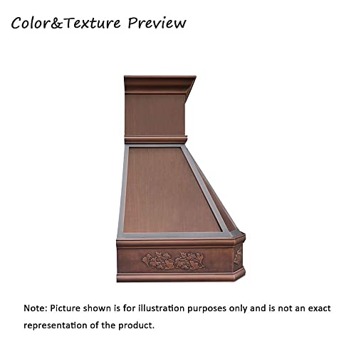 SINDA Copper Kitchen Oven Range Hood with Range Hood Insert Antique Copper Patina and Oil Rubbed Bronze Decorative Bars, Grapevine Design Square Head, H14BTRA