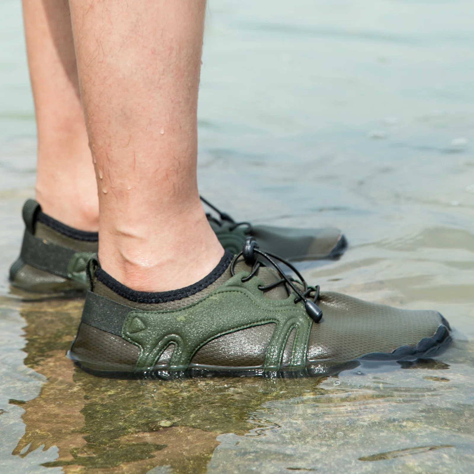 WOTTE Men's Water Shoes Quick-Dry Aqua Sock Barefoot Wide Toe Sports Outfoor Shoes for Beach Swim River Pool Lake Hiking Kayaking Surfing, Army Green Size 11