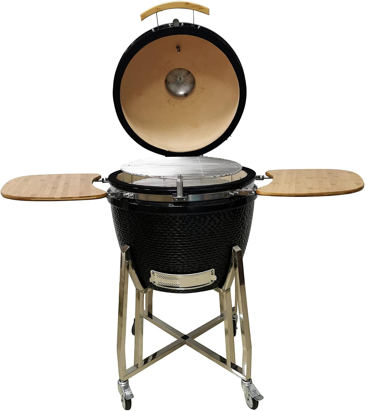 Lifesmart 15 Kamado, 6-In-1 Kamado Grill with Stainless Steel Cart, Includes Free Electric Starter, Grill Cover, Pizza Stone, Built-in Thermometer
