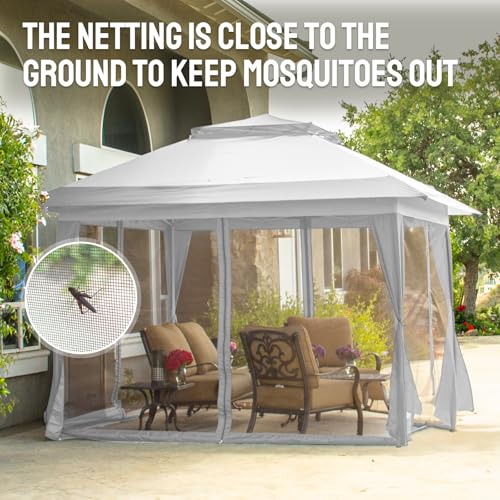 CROWN SHADES 13x13 Pop Up Gazebo, Canopy Tent, Gazebos on Clearance - Outdoor Gazebo for Backyard & Patio Furniture - Carpa Pop Up Tent with Wheeled STO-N-Go Cover Bag (Grey)