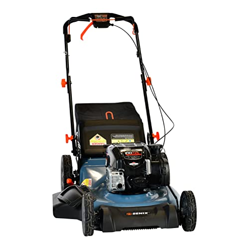 SENIX LSSG-H2 22-Inch Self Propelled Gas Lawn Mower with 163 cc 4-Cycle Engine, 3-in-1 Rear Wheel Drive Variable Speed Lawnmower, 6-Position Height Adjustment with 11-Inch Rear Wheels