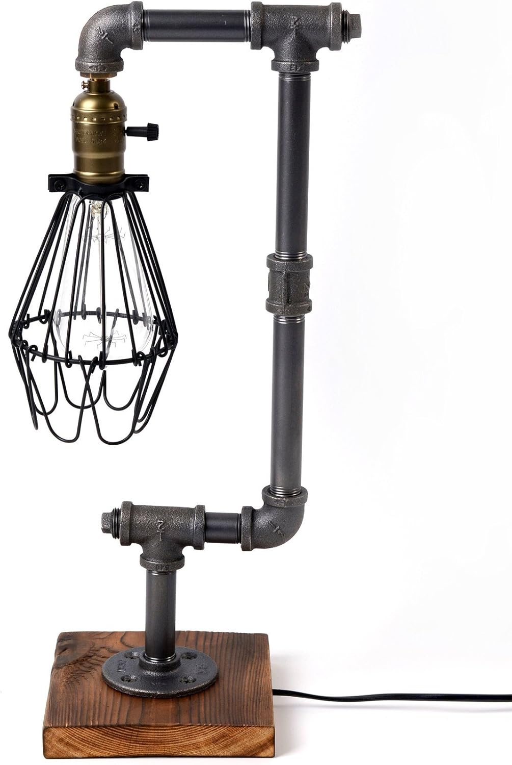 Bird Cage Designer Steampunk Water Piping Desk Top Table Lamp Real Wood Base Rustic Home Deco Steam Punk Industrial Loft Interior Design Bedside Minimalist Victorian Edison Iron Retro Lighting Lamps